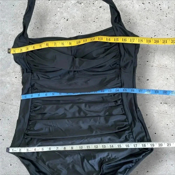 Smismivo New One Piece Swimsuit Size XXXL Black Halter Tummy Control Ruched - Picture 12 of 16